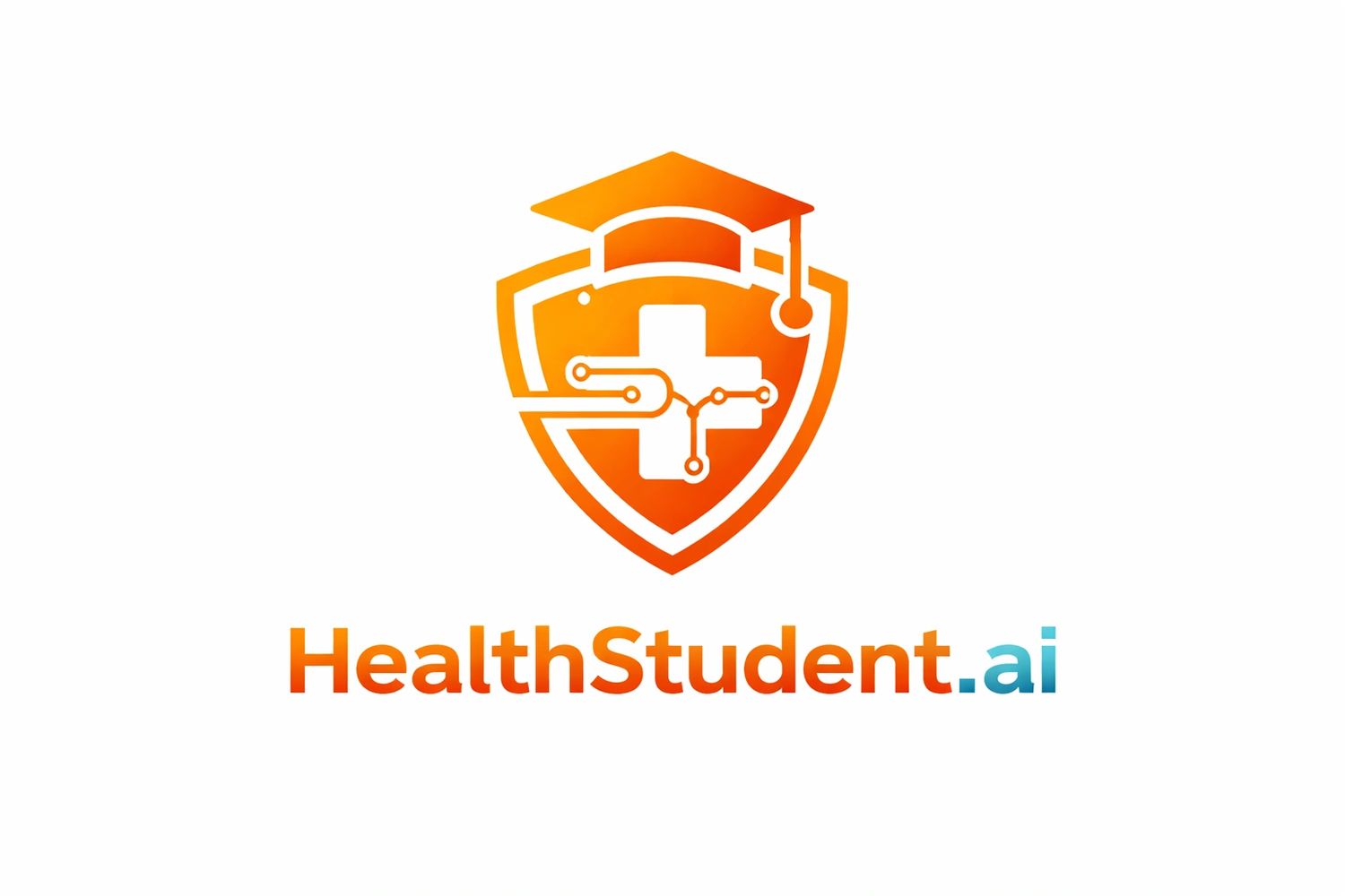 Logo of HealthStudent.ai with a shield, medical cross, and graduation cap.