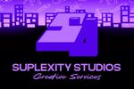 Purple city skyline with Suplexity Studios logo.