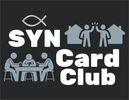 Logo for SYN Card Club with cartoon figures playing cards.