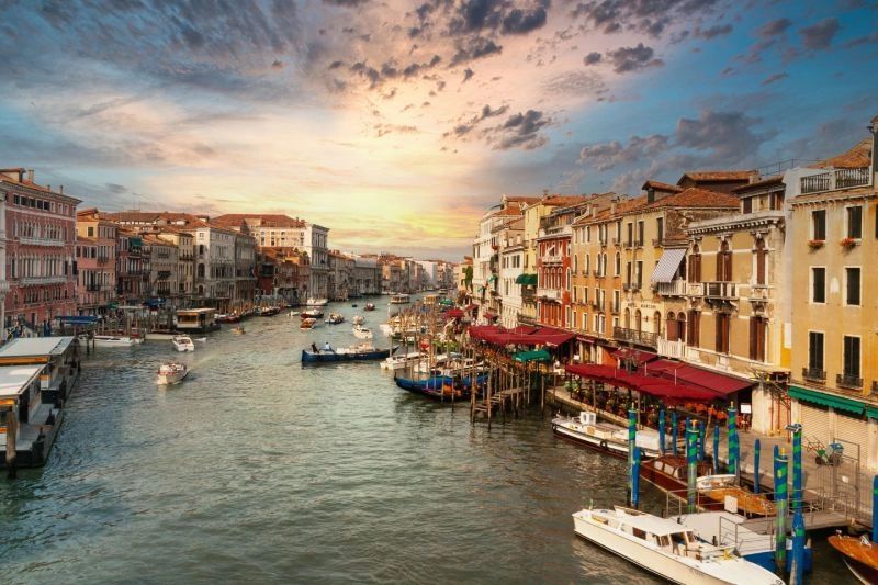 Venice canals during sunset