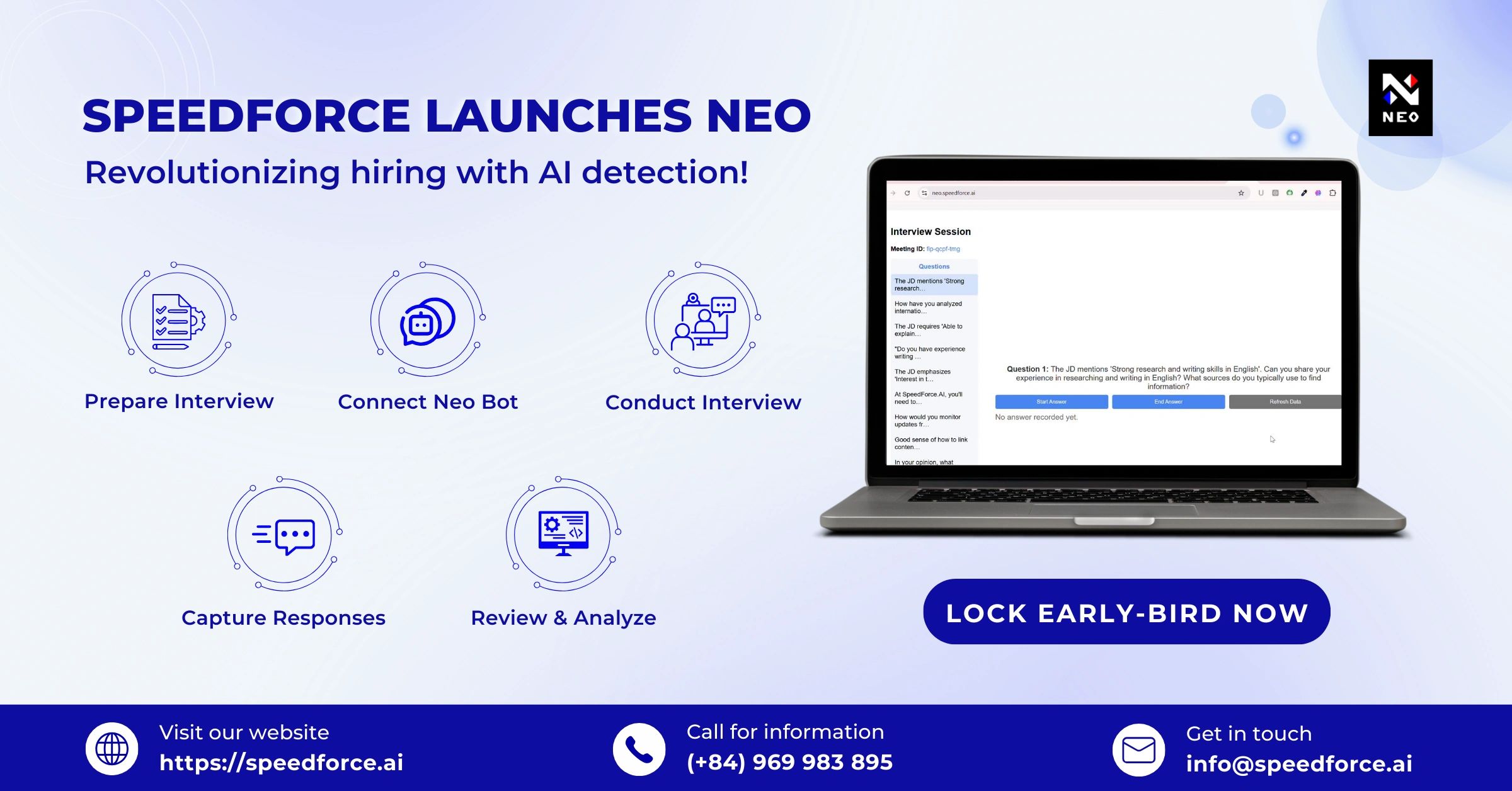 Speedforce launches NEO, an AI-powered hiring tool streamlining interviews from preparation to analysis.