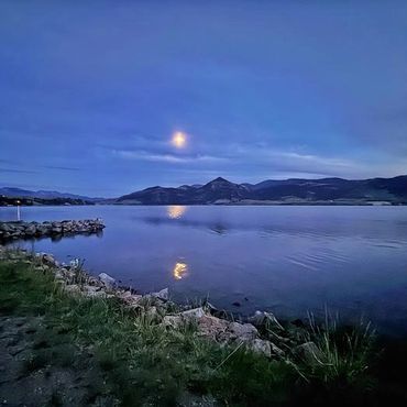 Evening moon at Holter Lake