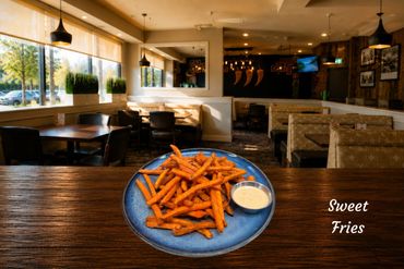 Sweet potato fries with dipping sauce. Fresh and crispy, nothing could be better.
