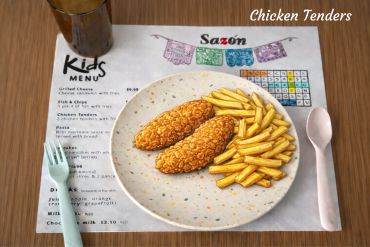 Kids meal with chicken tenders and fries
.