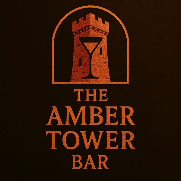 Logo of The Amber Tower Bar with a tower and cocktail glass design.
