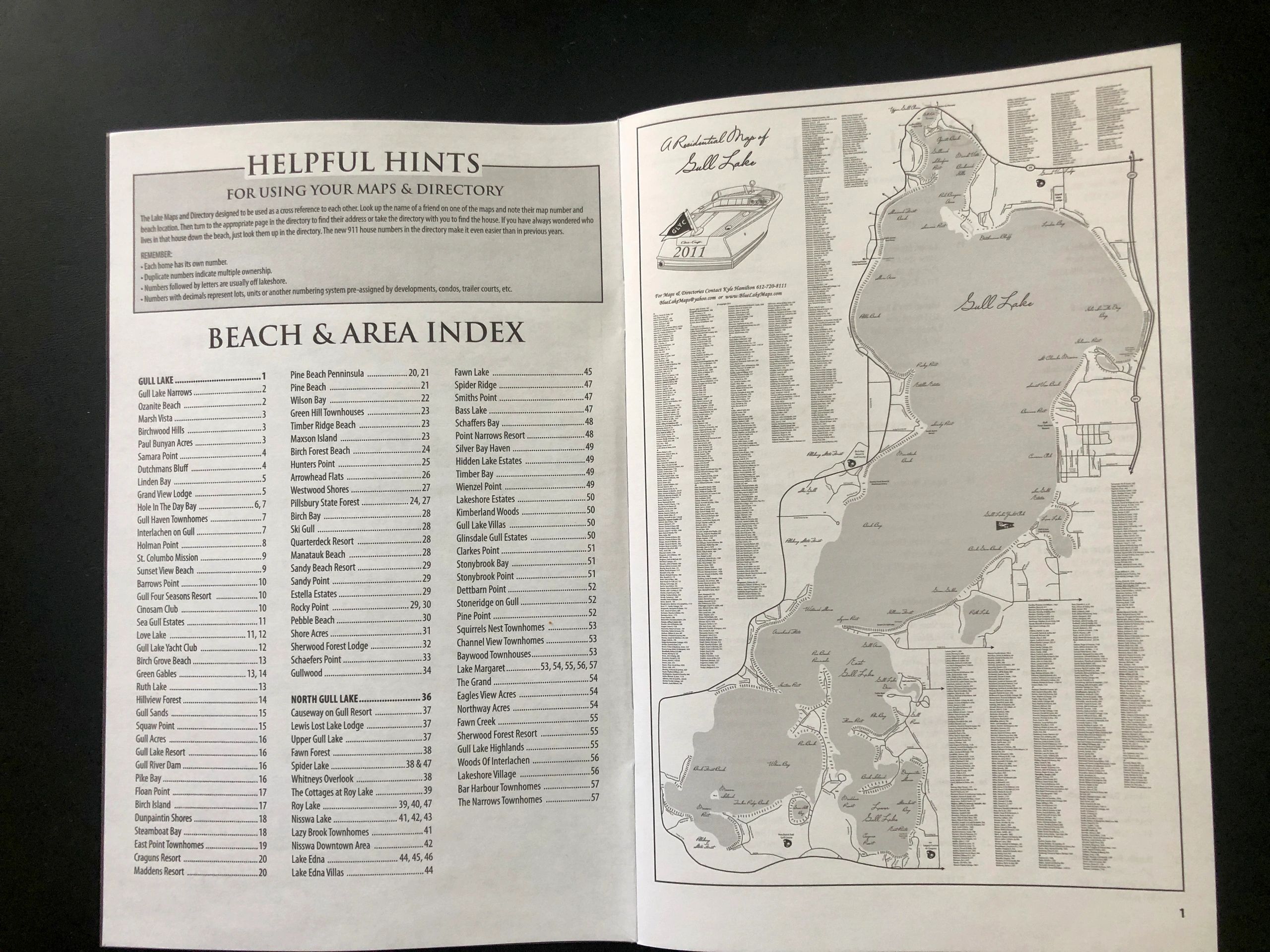 Gull Lake Directory Book Index to Maps