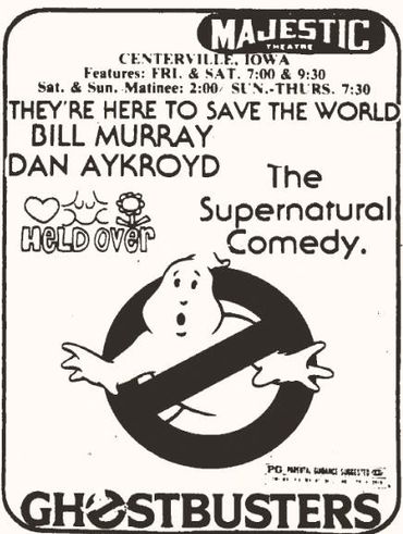 Old newspaper ad for The Majestic announcing it is screening Ghostbusters.