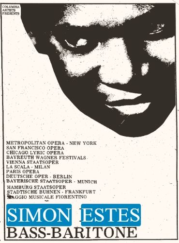 Old newspaper clipping of a poster promoting Simon Estes a list of the places he performed.