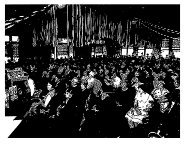 Large crowd of women in a black-and-white photo.