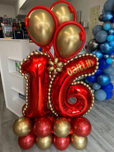 Beaded pop art 16th birthday balloon stack