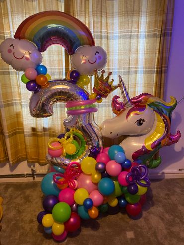 Rainbow and unicorn number balloon stack