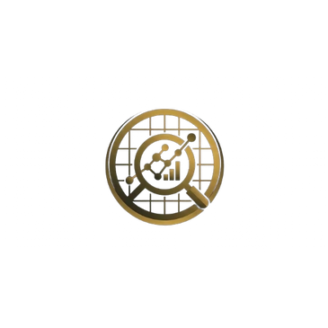 Golden magnifying glass with a rising graph on a dark background.