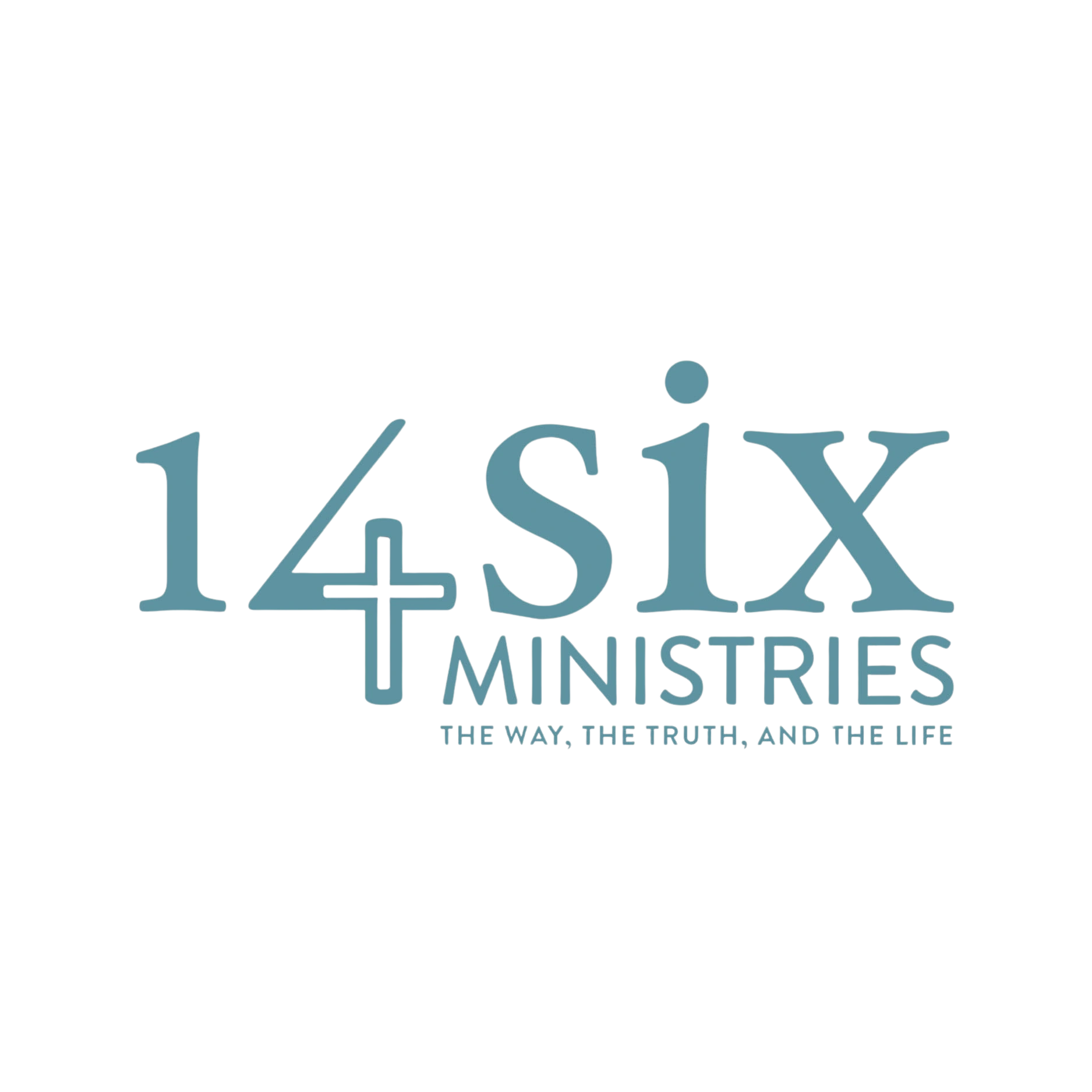 Logo for 14Six Ministries with a cross symbol and tagline.