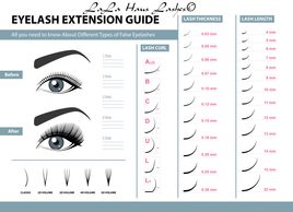 LaLa eyeLash Extensions, natural eyelashes have different curves and lengths, as do LaLa eyelash extensions. This is a chart that can help you decide which type of eyelashes you'd like us to apply, if you'd like us to do eyelash extensions for you.