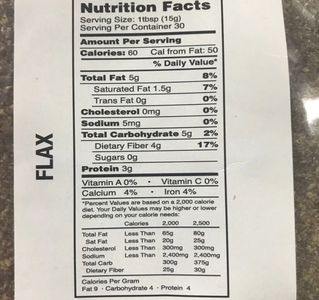 Crushed Flax Nutrition Label