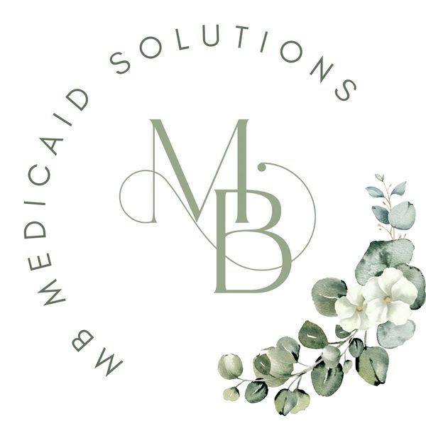 Logo of MB Medicaid Solutions with floral design.