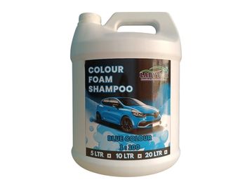 A container of blue colour foam shampoo for cars.