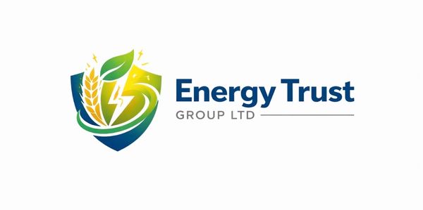 Logo of Energy Trust Group Ltd with eco-friendly symbols and lightning bolt.