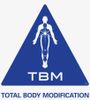 Logo for Total Body Modification featuring a white human figure on a blue triangle.