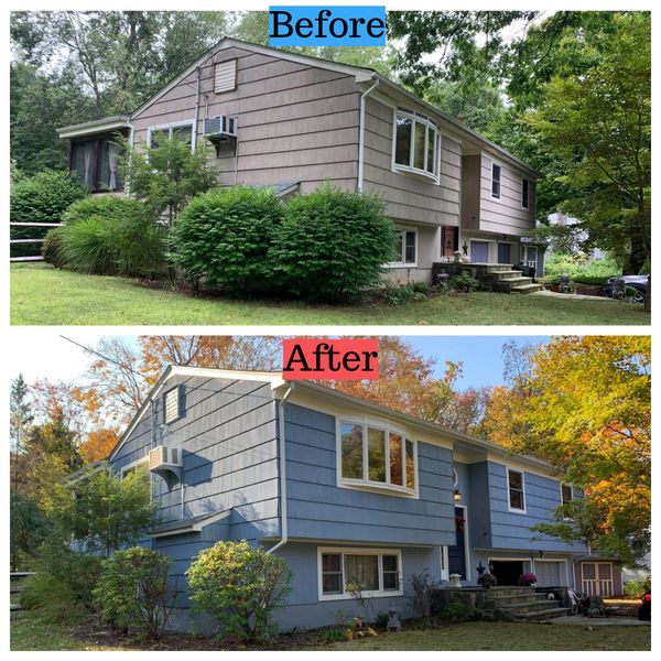 Before and after exterior painting in Brookfield, CT