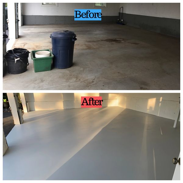 Before and after garage epoxy paint. Danbury, CT