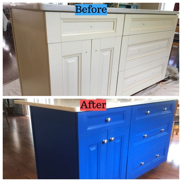 Before and after cabinet painting in Newtown, CT
