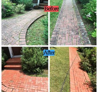 before and after brick sidewalk power wash. South Salem, NY