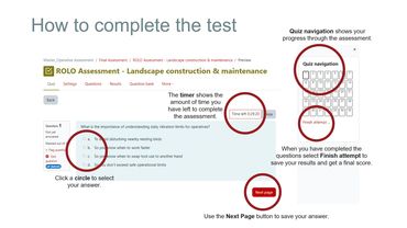 ROLO Online - Test completion on the BALI Platform.