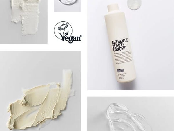 Vegan skincare product with creamy and gel textures, branded Authentic Beauty Concept.