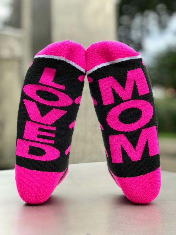 loved mom socks socks with words on the bottom