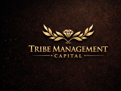Elegant gold logo for Tribe Management Capital on a dark textured background.