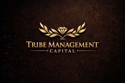 Elegant gold logo for Tribe Management Capital on a dark textured background.