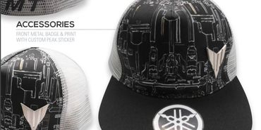 Custom Sublimated Cap with metal badge, and custom peak sticker