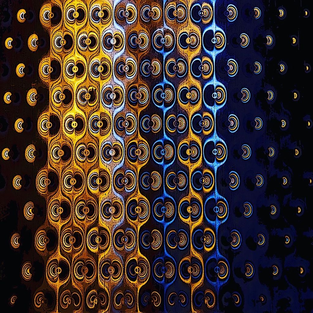 Copper Blues
Fermentation Tank pattern in blues, oranges  black created w/light painting & photoplay