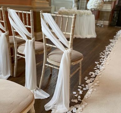 Grand wedding venue decorated for a ceremony