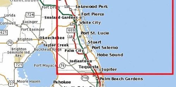 Map highlighting Florida Treasure Coast along the Atlantic coast.