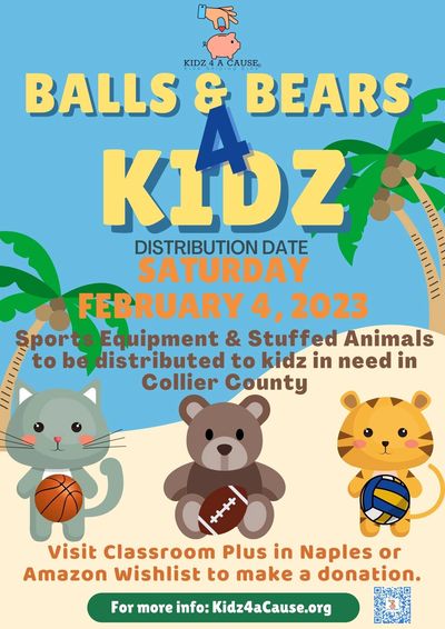 Flyer for Balls & Bears 4 Kidz event on February 4, 2023.