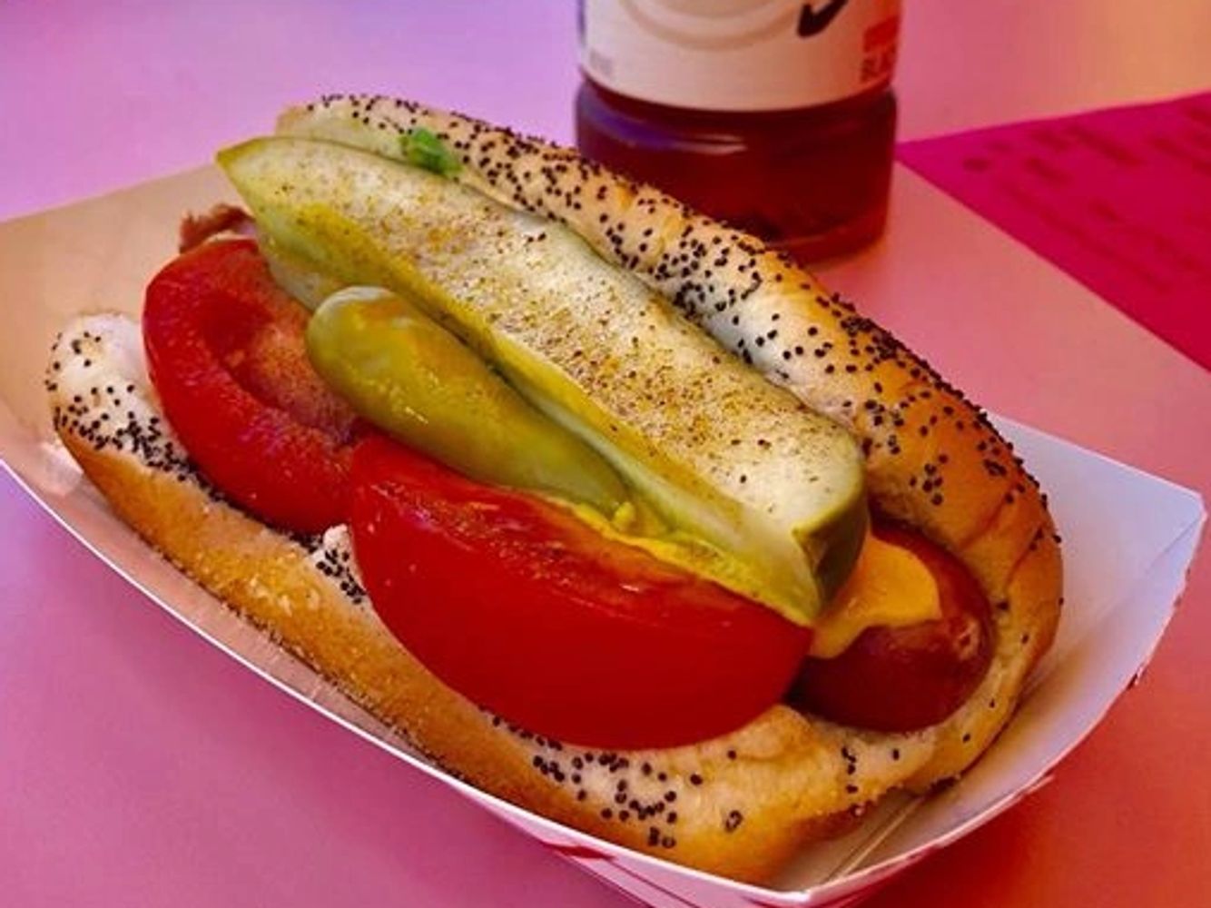 Authentic Chicago Dog made with Vienna Beef or your choice of dogs. Yellow mustard, atomic relish, d