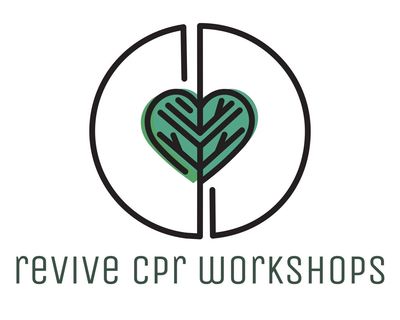 Logo for Revive CPR Workshops featuring a stylized heart and circular design.