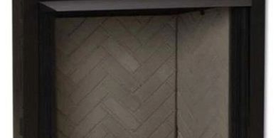 A fireplace with a door open and the doors closed.