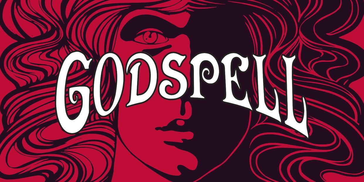 Artistic design of a face with the word GODSPELL.