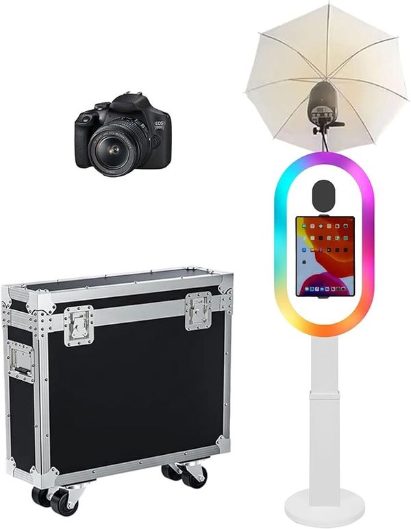 Photography kit with camera, lightbox, and carrying case.