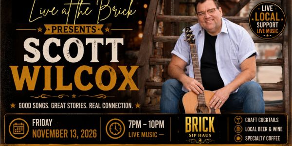 Scott Wilcox live music event poster for November 13, 2026.