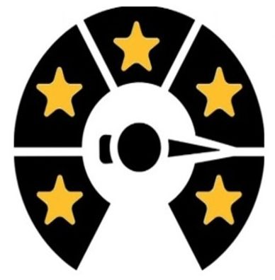 A gauge with five yellow stars and a needle pointing right.