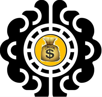 Money bag with 1 million dollars symbol inside a decorative black and white circular design.