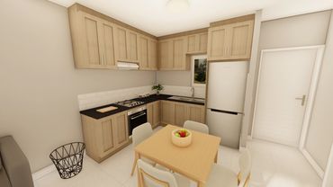 Type A Unit Kitchen Render Wood Finish