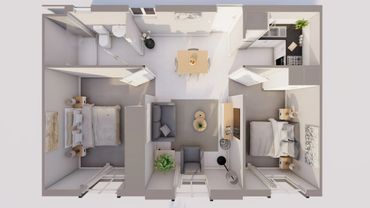 Type C Unit Floor Plan Render White Finish