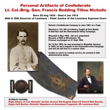 Historical poster about the Civil War artifacts of Brig MenFrancis Redding Tillou Nichols, CSA