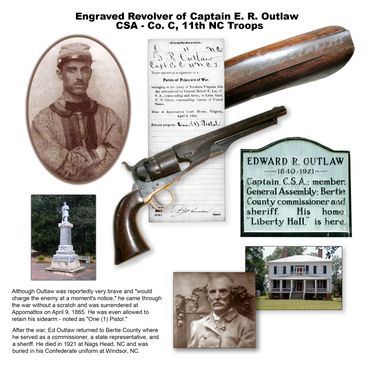 Historical poster about the Civil War artifacts of Captain E.R. Outlaw, CSA - Co. C, 11th NC Troops.