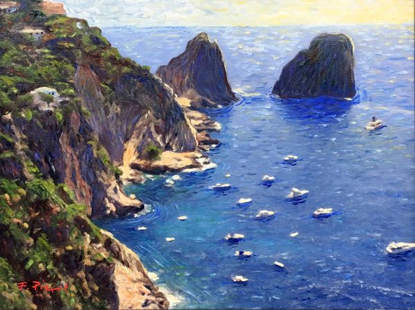 Impressionistic painting of the Isle of Capri.
